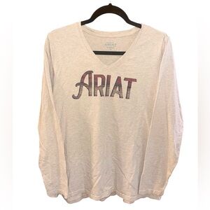 Ariat Long Sleeve Relaxed Fit Tan Shirt With Purple Ariat Lettering